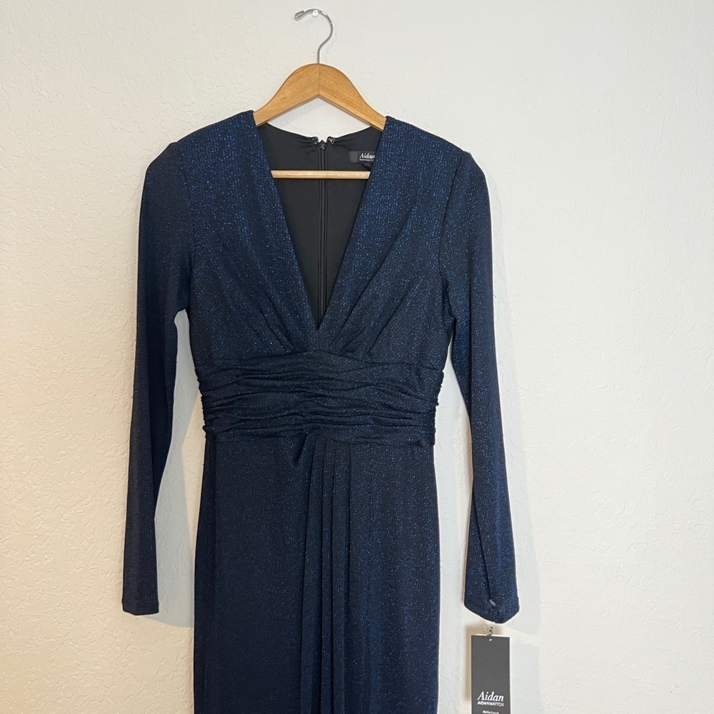 Aidan Mattox V-Neck Long Sleeve Knit Gown - Picture 3 of 11